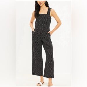 LOFT RUFFLE STRAP BLACK WITH WHITE POLKA DOT JUMPSUIT SIZE 2 NWT